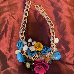 Gold & Other Multicolored Floral Statement Necklace